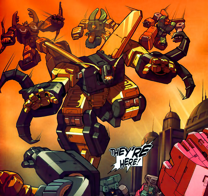 One of the first appearances of the Deluxe insecticons in the Transformers comics